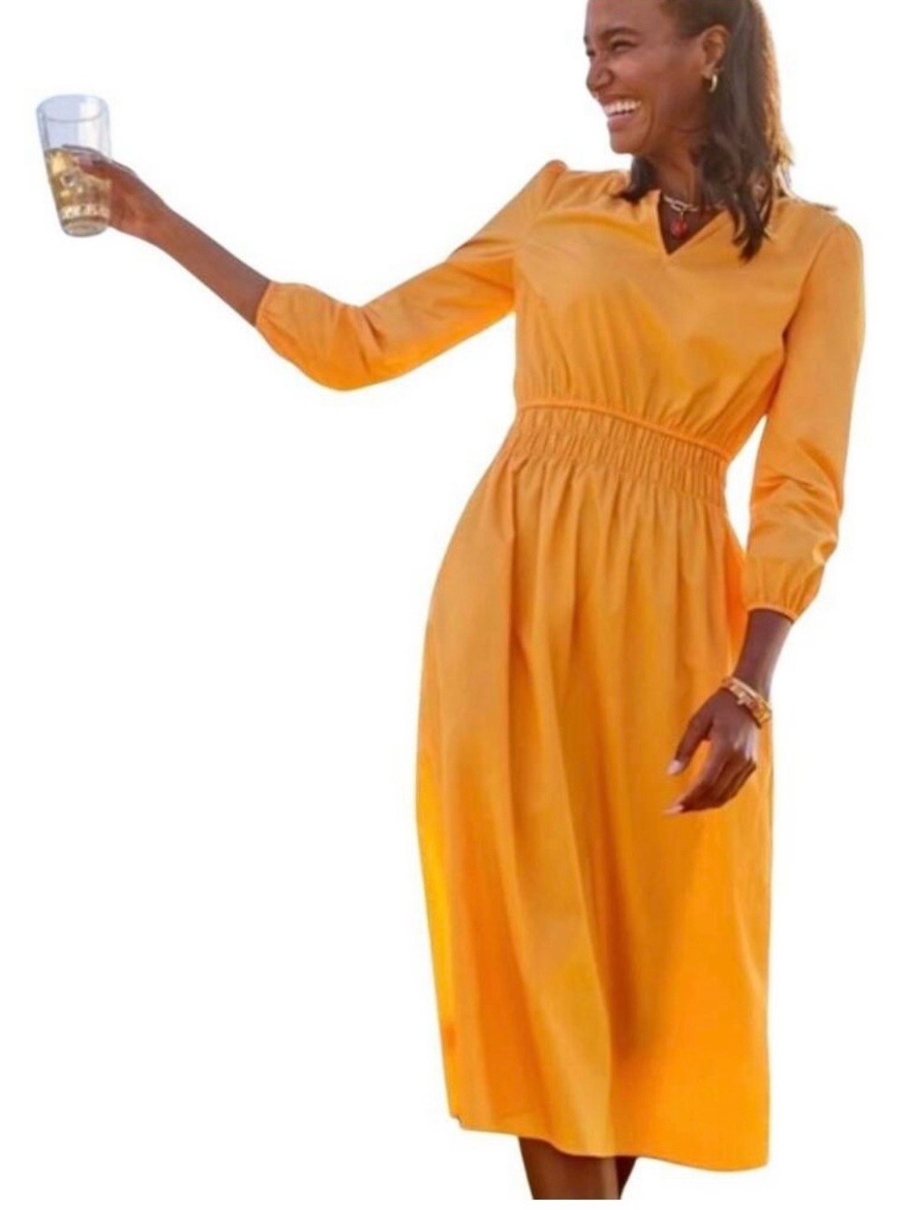 Talbot’s Orange Smocked Waist Midi Dress